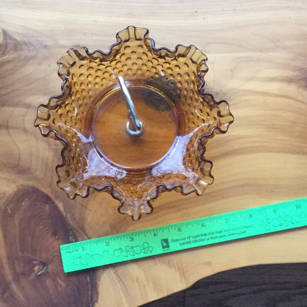 ⚜️ VINTAGE AMBER Fenton AMBER HOBNAIL Candy Dish w/Silver Handle EVC
